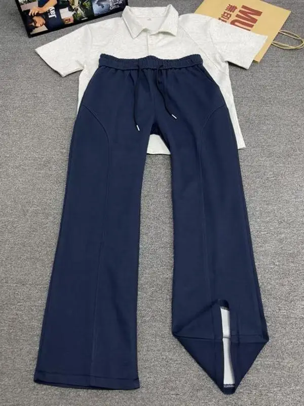 

Loose Fit American Sle Slimming Sweatpants Men's Autumn Side Cut Knife Flared Pants Drapey Straight Sport Trousers