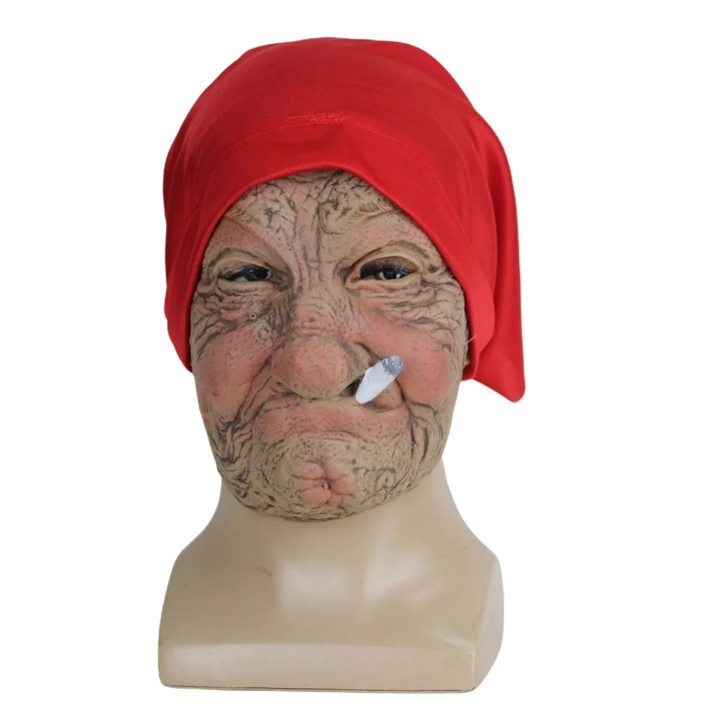 Halloween Horror Smoking Old Grandmother Mask Realistic Latex Masks Costume Festival Stage Show Cosplay Props