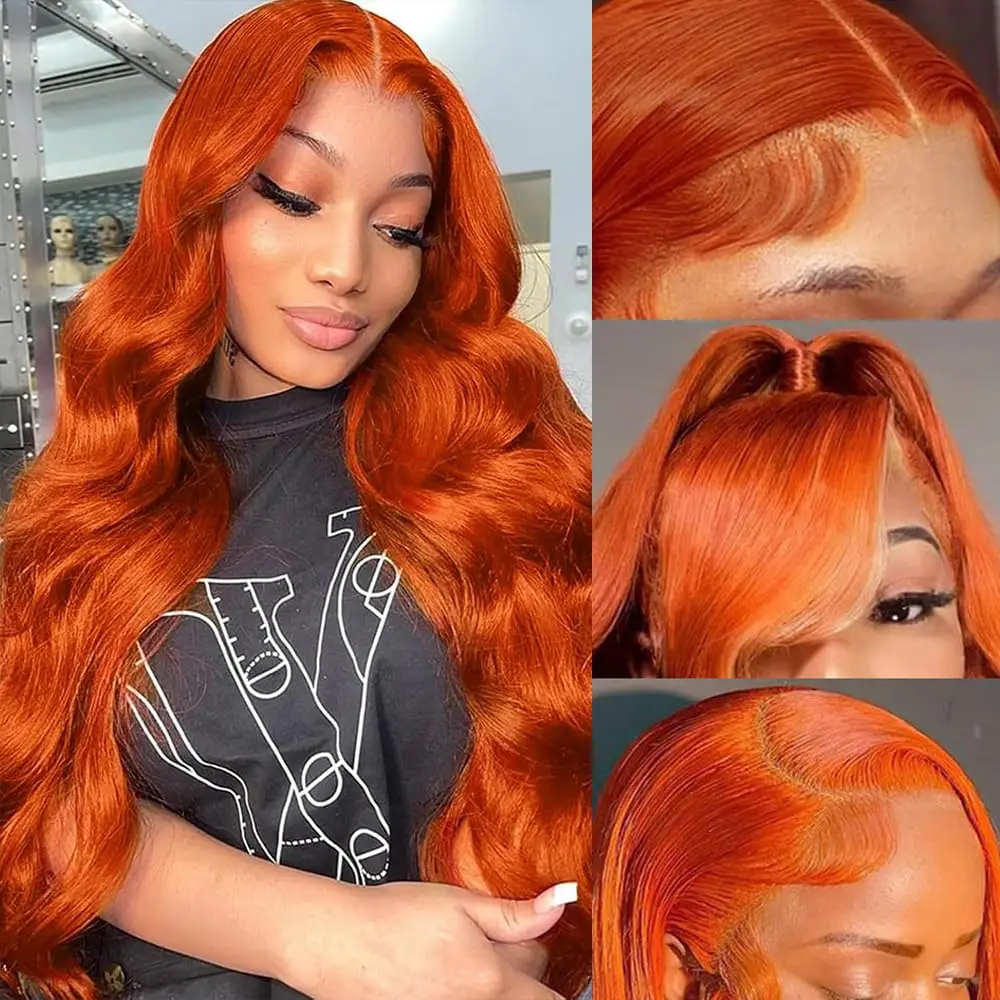 Ginger Orange Body Wave 13X6 Lace Frontal Human Hair Wig 350 Colored 13x4 Water Wave Lace Front Wig Human Hair For Women On Sale