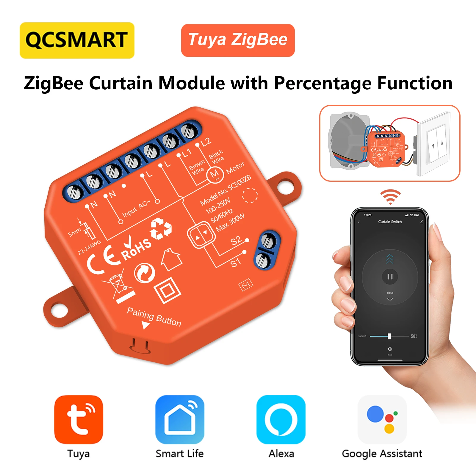 

ZigBee Roller Shutter Blinds Switch Relay Module Tuya Smart Life Percentage Progress Timer Control Google Assistant Alexa