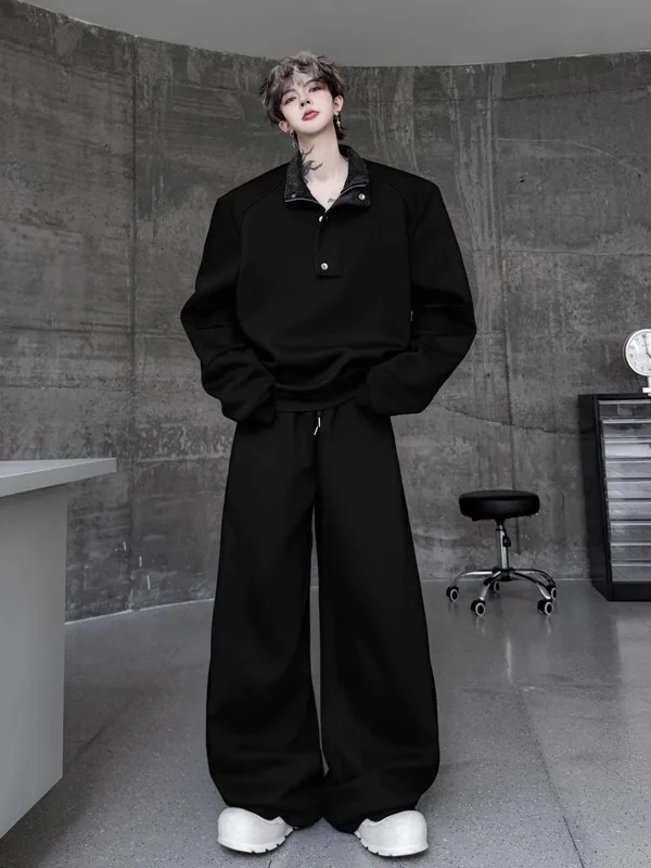 

Мужской модный комплект Tangz Studio: повседневная толстовка и длинные брюки в стиле High Street, с воротником-стойкой, в стиле пэчворк, осенняя коллекция