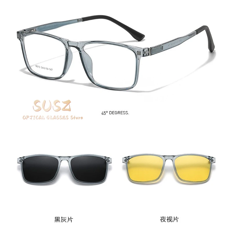 SUSZ Fashion 3 In 1 Square Men Driving Safety Polarized Sunglasses Magnet Clip On Myopia Optical Prescription Reading Glasses