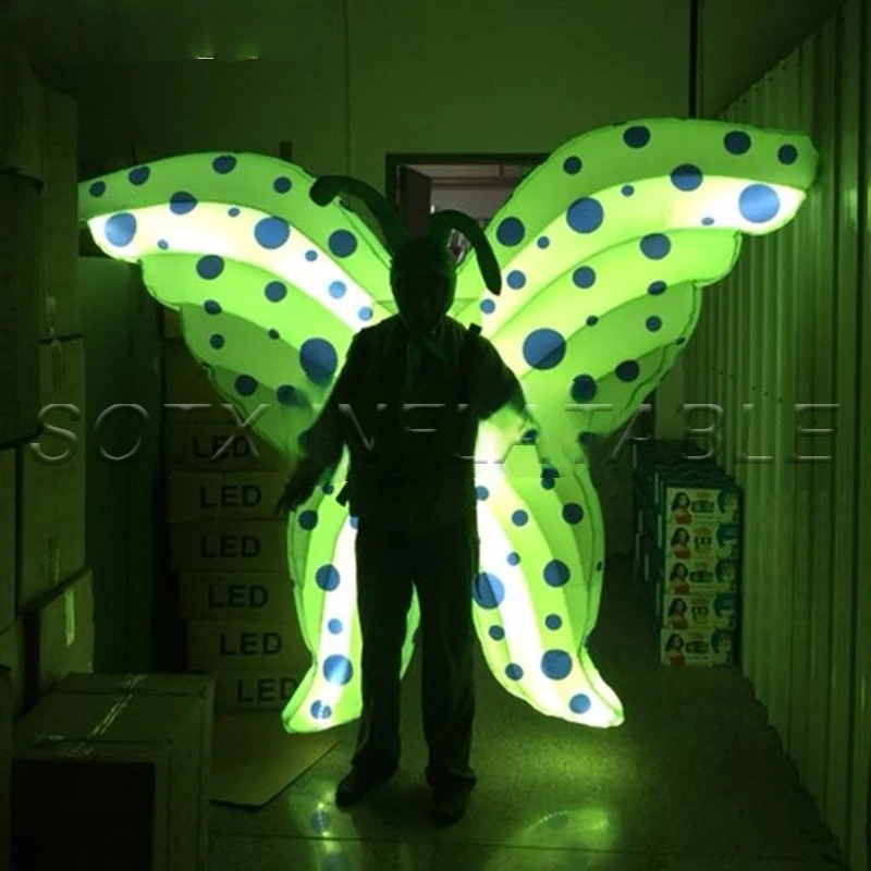 for event performance Fashion adults walking cartoon colorful led light dance inflatable butterfly wing costume