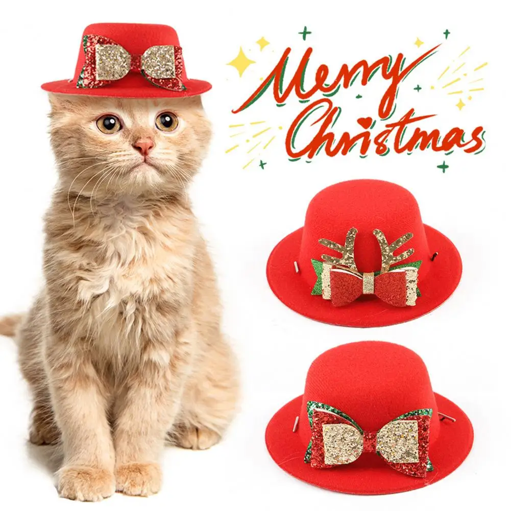 Christmas Pet Dog Hat,Cute Bow Red Hat Cosplay Accessory,Cat Outdoor Hat,Holiday Cap Decoration for Christmas Parties