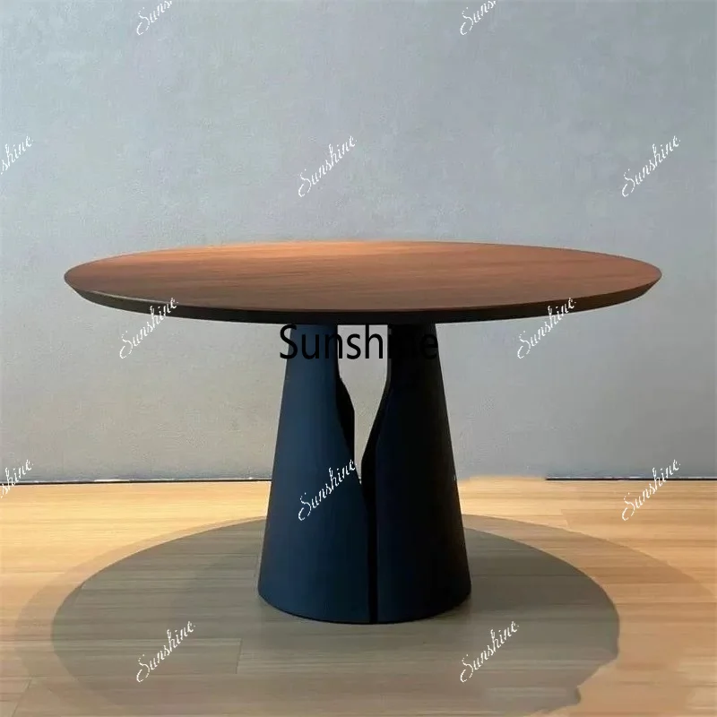 

Medieval Solid Wood Round Dining Table Light Luxury Stainless Steel Foot Table