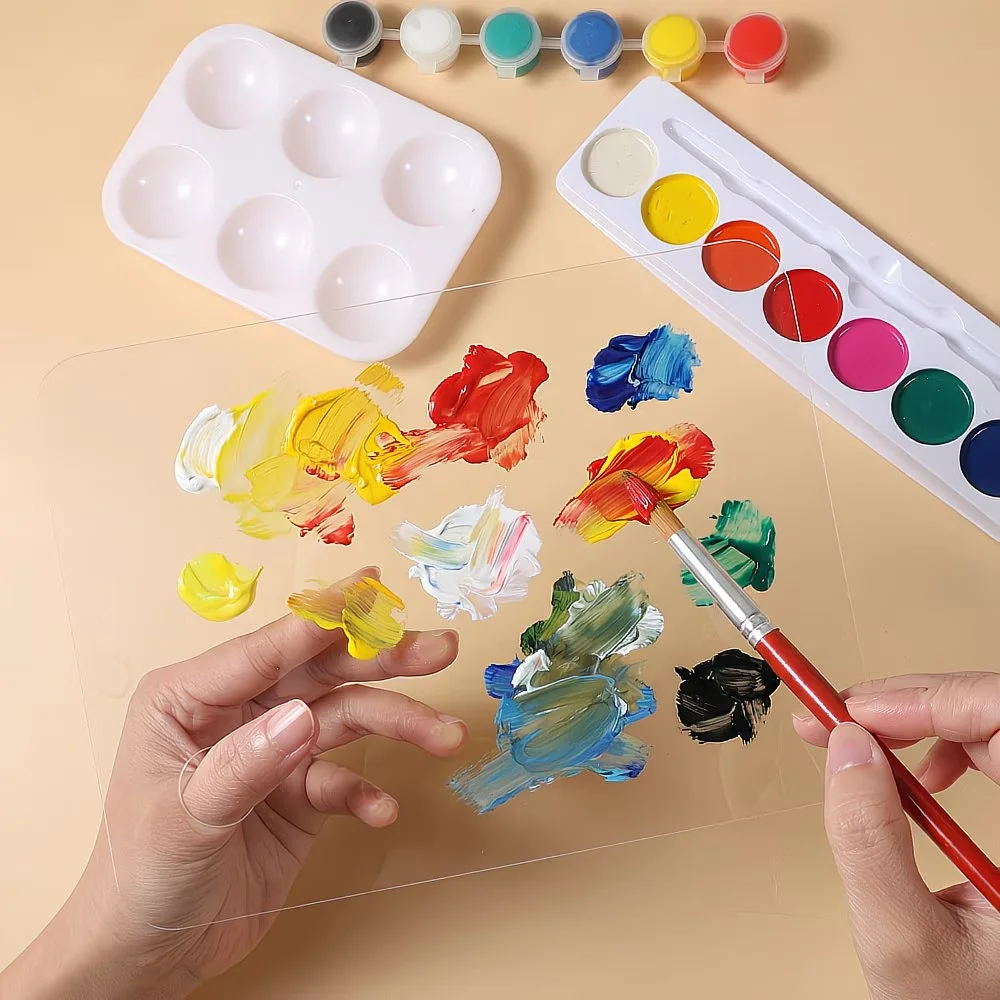 2 Pcs Transparent Acrylic Palettes with Thumb Holes, Non-Stick Smooth Easy-to-Clean Artist Trays for Oil, Watercolor & Acrylic