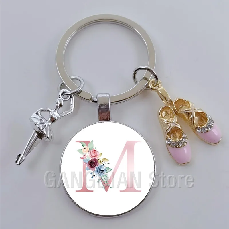 DIY Vintage Ballet Dancer Keychain Elegant Ballet Shoes A-Z Glass Art Keychain Fashion Dancer Jewelry Gift