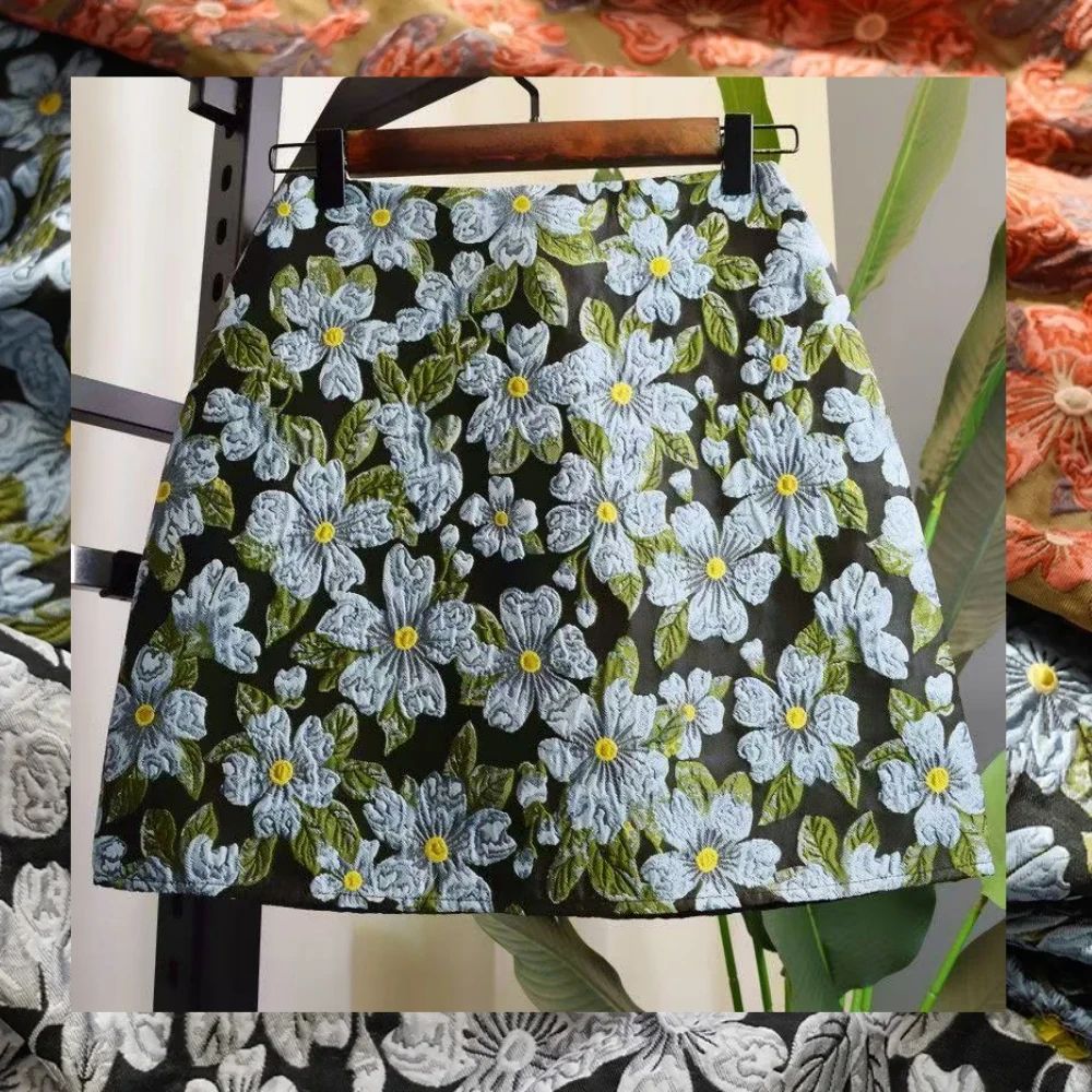 

Yarn-dyed Jacquard Fabric Autumn Winter Three-color Flower Women's Bubble Dress Impenetrable Suit Fashion Sew Cloth by the Meter