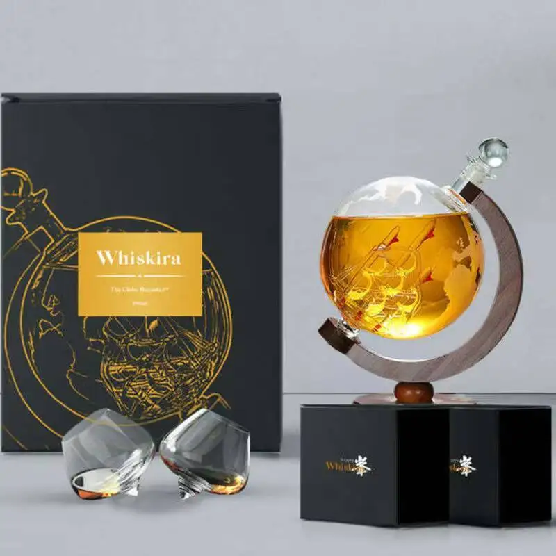 Gift Package Whisky Glass Wine Whiskey Globle Decanter Crystal Glass Vodka Spirit Dispenser Party Interior Decoration Bar Set