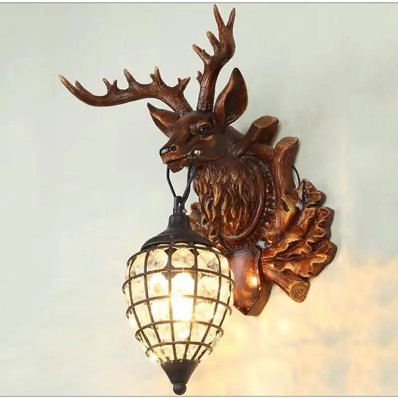

E27 Antler Wall Lamp American Retro Deer Head Living Room Sconce Light Bedroom Bedside Bra Restaurant Hotel Cafe Bar Lighting