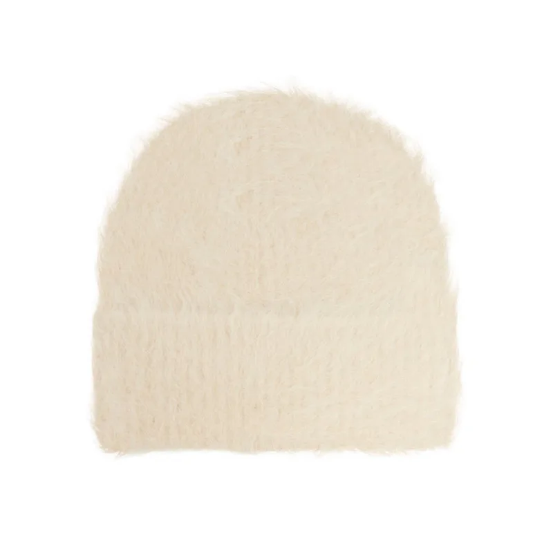 Niche Design Knitted Women Beanies New Alpaca Wool Blended Folded Brim Knitted Lady Wool Hat