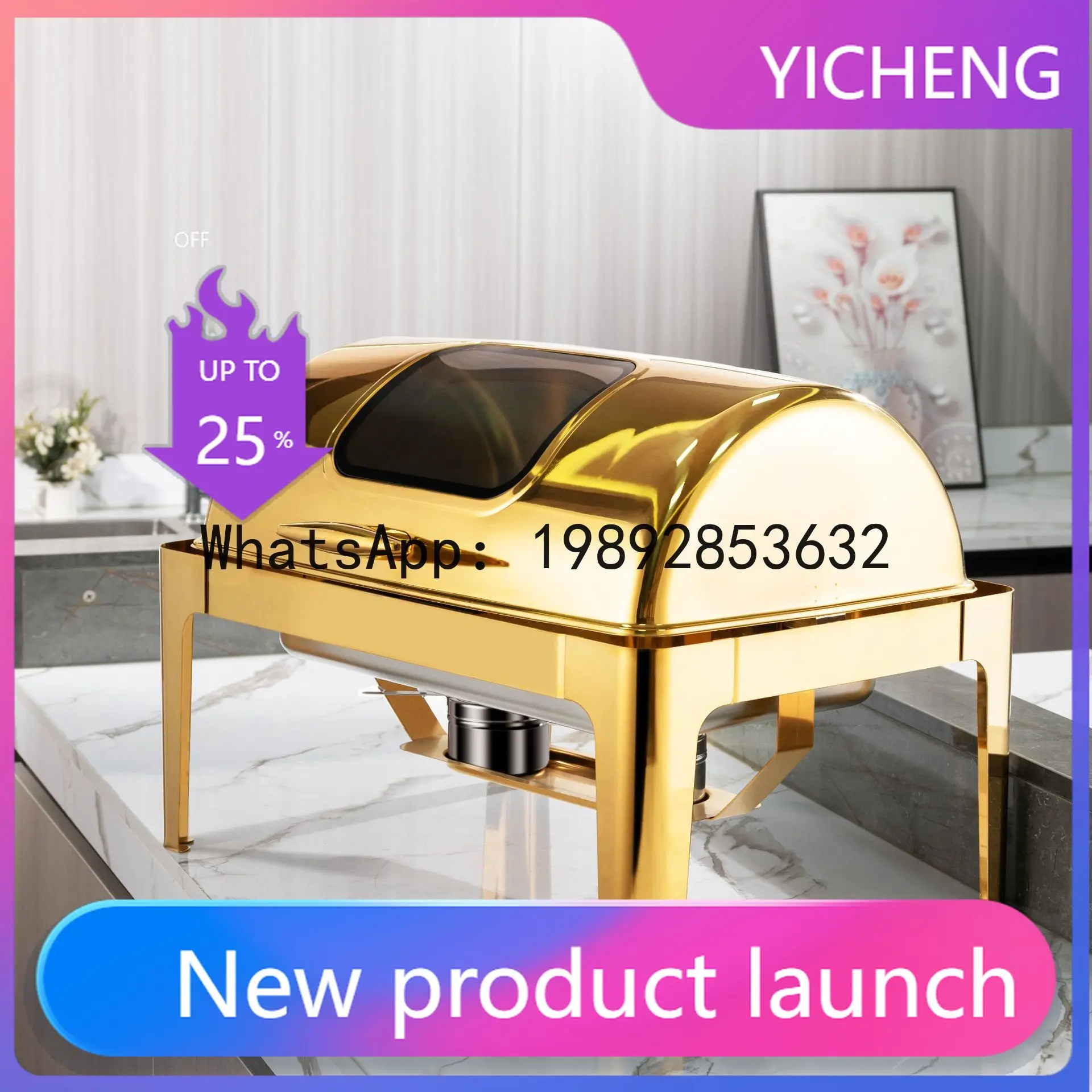 

Hys thickened stainless steel buffet stove flip cloth square hotel heat preservation meal stove breakfast stove electric heating