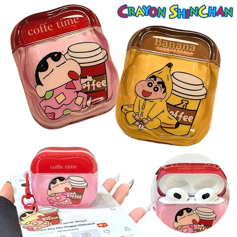 Crayon Shin-chan Cartoon Earphone Case with Pendant for Airpods 1 2 3 4 Pro Pro2 Anime Cute Bluetooth Headset Cover Soft Case