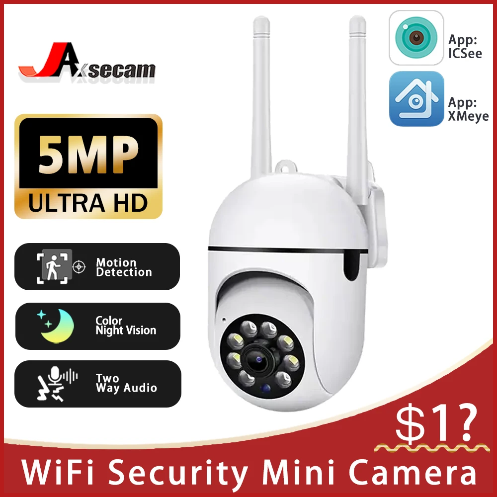 ICSee-minicámara WIFI de 5MP, videocámara inalámbrica con detección de movimiento, protección de seguridad, visión nocturna a Color, vigilancia al