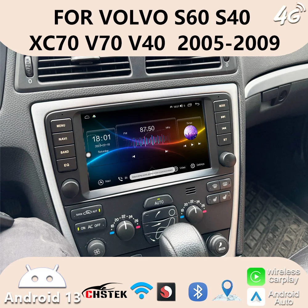

CHSTEK Android 13 Wireless CarPlay Qualcomm For VOLVO XC70 V70 S60 S40 V40 2005-2008 GPS WIFI 4G BT Navigation Stereo