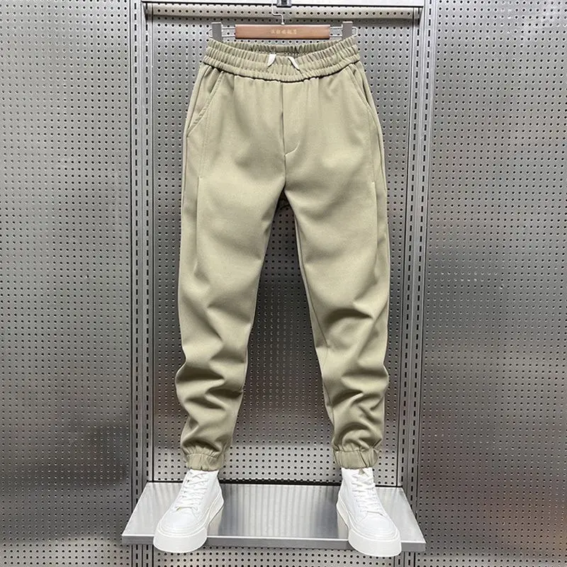 

2024 Spring Summer Men's New Korean Elastic Waist Casual Pants Male Slim Harem Pants Men Solid Color Sports Trousers I676