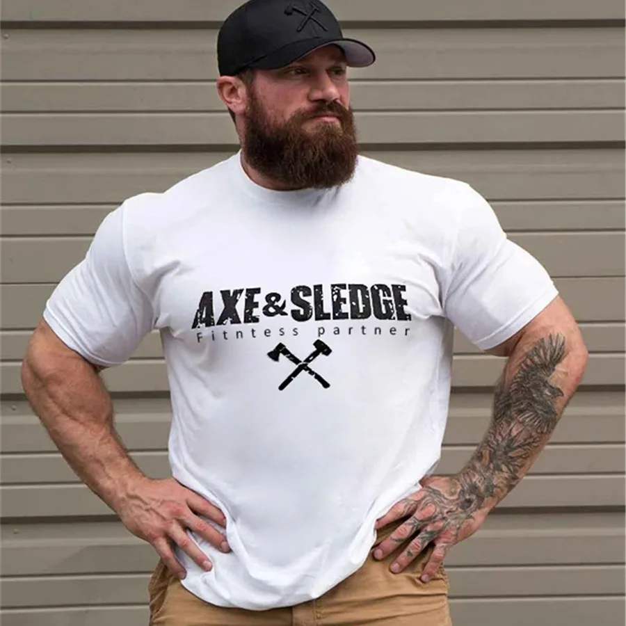 2022 nowych mężczyzna lato T-shirt w za dużym rozmiarze moda siłownia podkoszulek bawełna luźne kulturystyka Fitness wokół szyi drukowane krótkim rękawem