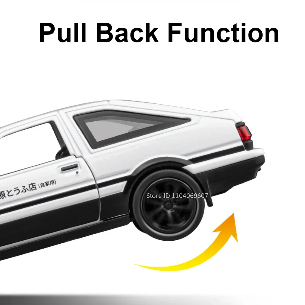 1:36 Scale Mini Model AE86 EVO Toy Cars Metal Diecast Pull Back Sound Light Doors Opened Rubber Tires Children Interactive Toys