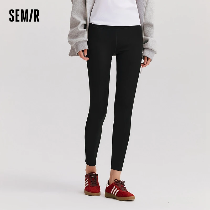 Semir Pants Women Fleece Lined Capri Shark Skin Pants High Elasticity 2024 Winter New Black Slim Leggings Versatile Trousers