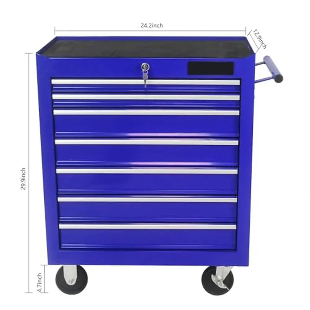 High Capacity Rolling Tool Box with 7 Drawers Mobile Storage Cabinet Garage Lockable and Ball-bearing Drawers Heavy Duty Steel