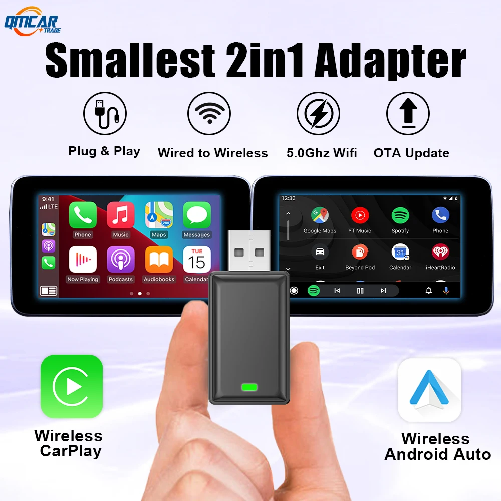 Wireless Carplay Adapter Android Auto Wireless Smart Dongle 2in1 For Volvo Benz Cadillac Jeep Lexus Buick Benz Audi Mazda VW Kia