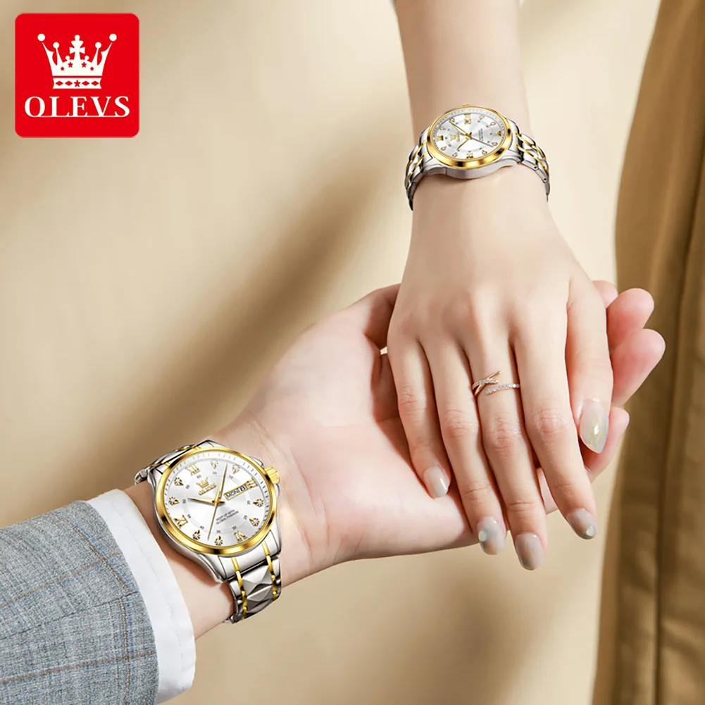 OLEVS 2906 Original Quartz Couple Watch Roman Scale Diamond Dial Luxury Watch For Men Women Rhombus Strap Waterproof Hand Clock