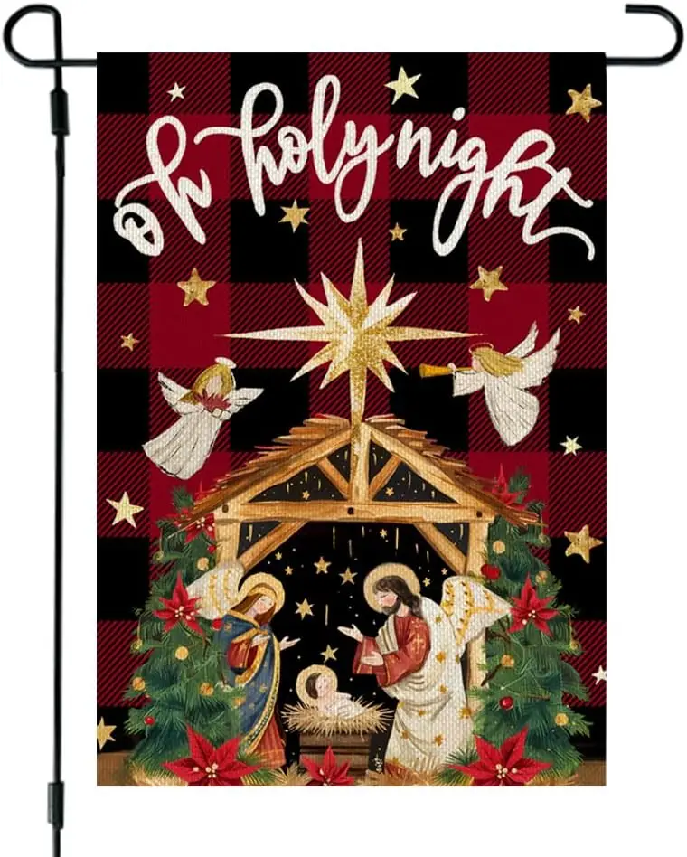 CROWNED BEAUTY Christmas Holy Night Garden Flag 12x18 Inch Double Sided Small Burlap Holiday Nativity Yard for Outside