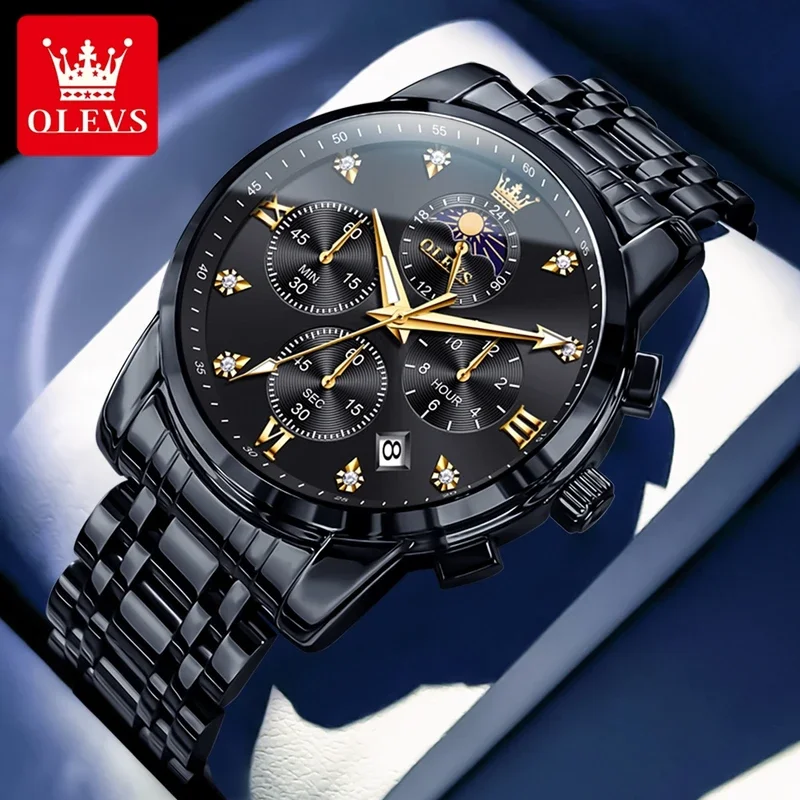 

Olevs mans watches 2025 Classic Multifunctional Quartz Wrist watch man Luxury Watch Stainless Steel Strap Date Display 3655