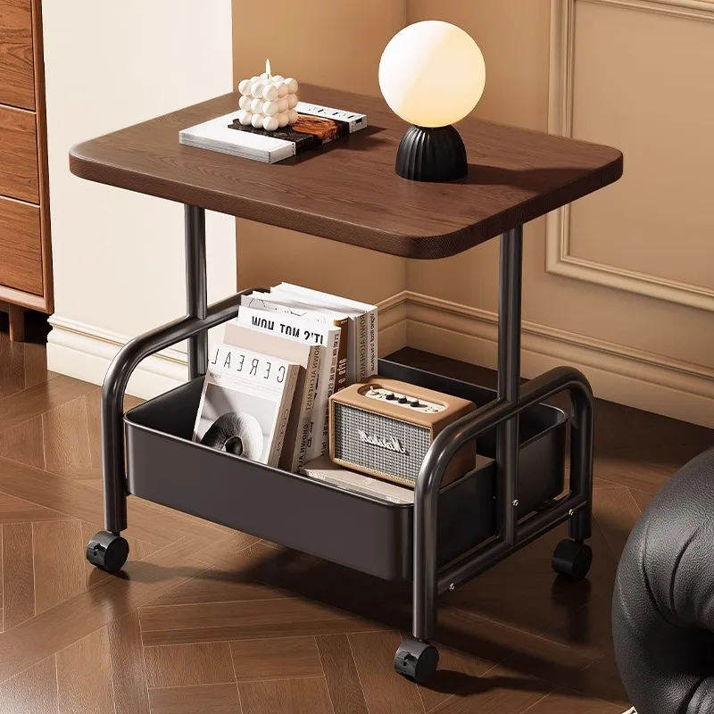 Movable Small Cart Storage Rack Creative Multifunctional Tea Table Light Luxury Bedside Desk