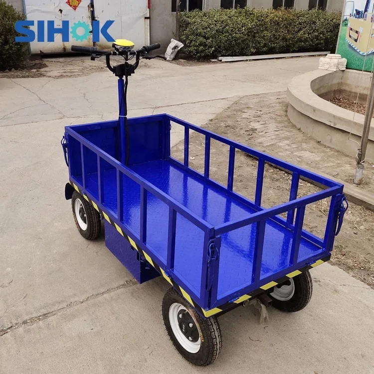 China Manufacturer 4 Wheels Handle Platform Hand Trolley 800kg 1000kg Heavy  Trolleys Cargo Electric Transport Trolley