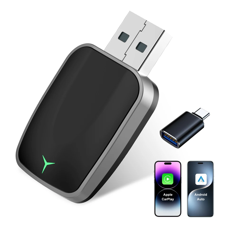 iPhone用ワイヤレスCarPlayアダプター、2016年以降の車用プラグアンドプレイUSB-A/Cドングル、自動接続、有線からワイヤレスに変換