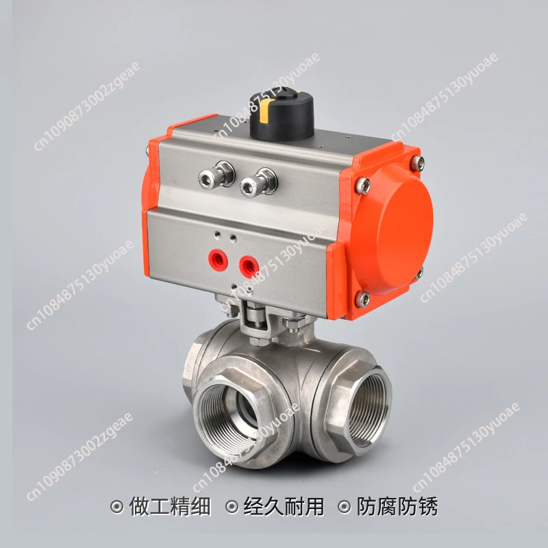 Three Piece High Platform Pneumatic Ball Valve DN8-DN50 Stainless Steel Pneumatic Ball Valve Q614F-16P Double Acting Cylinder