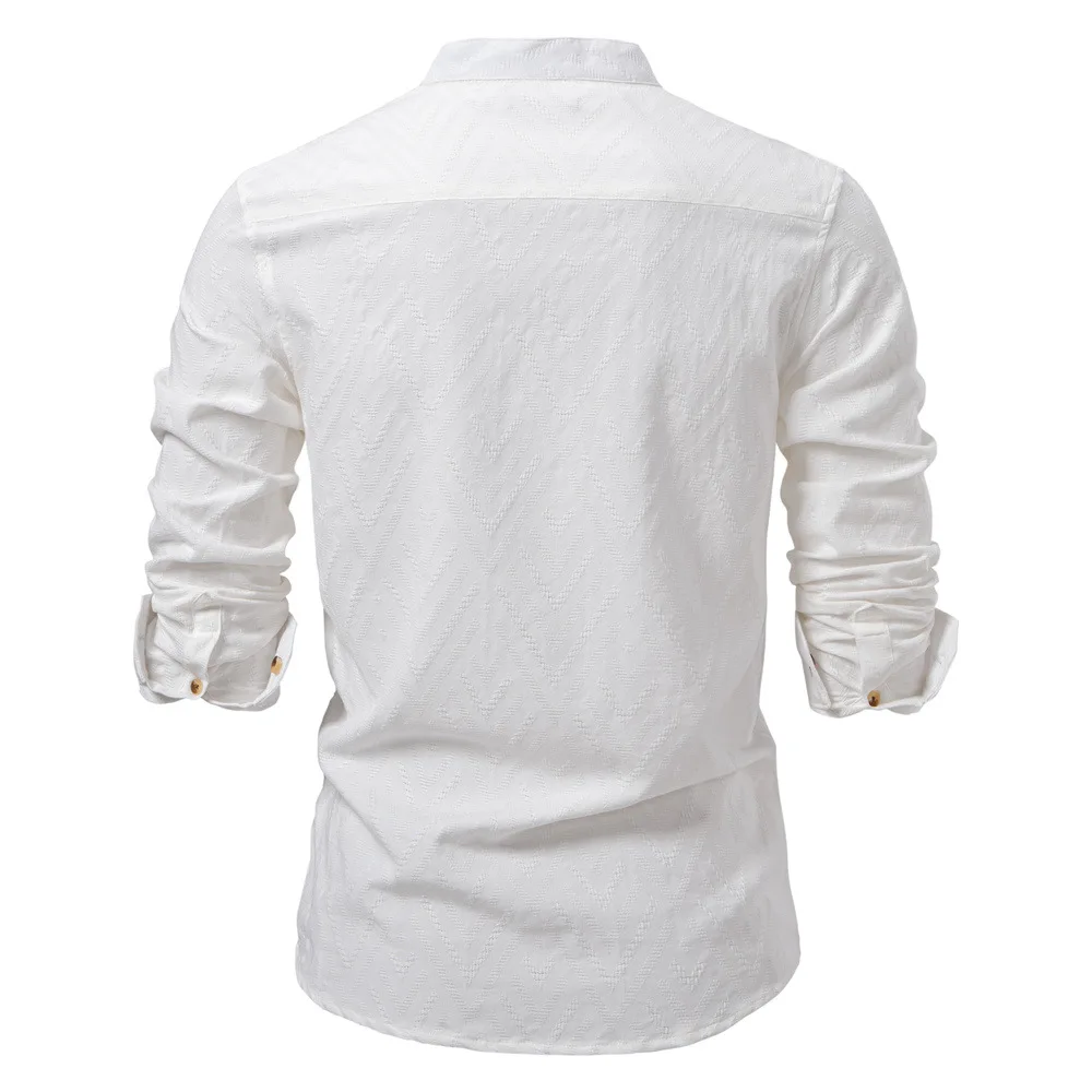 Men's Cotton Solid Color Half-Button Casual Long Sleeve Shirt for Men Fashion Social Business Men Shirts