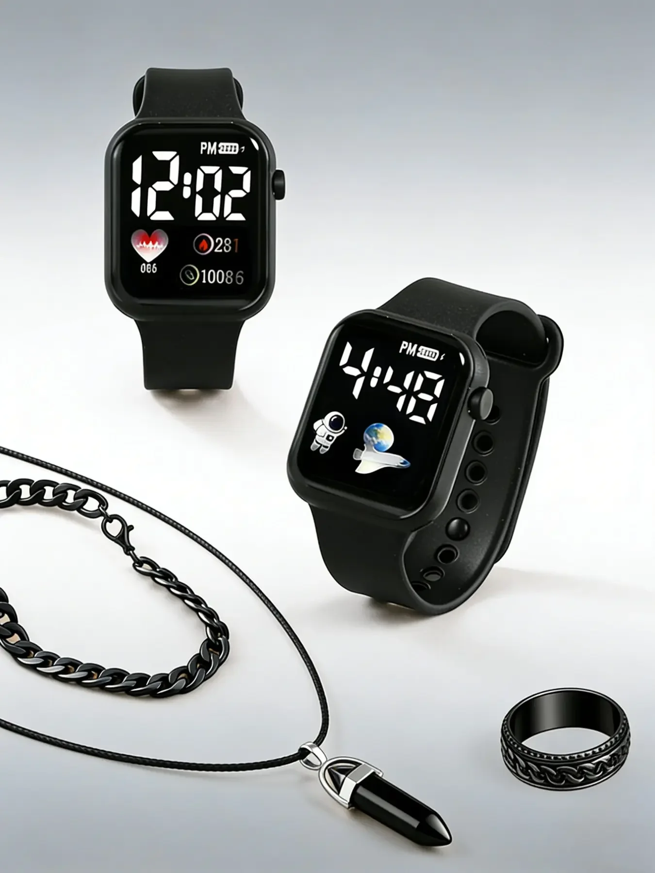 

Ladies' electronic watch set with silicone strap, astronaut glowing pattern, casual style, perfect for daily wear