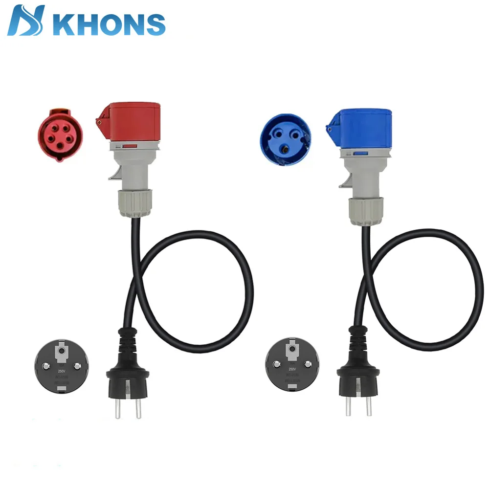 Khons EV Charger Schuko Plug To CEE Red Female Plug 32A 3-phase Adapter Blue CEE 32A Female Plug 32A to Schuko16A Connector