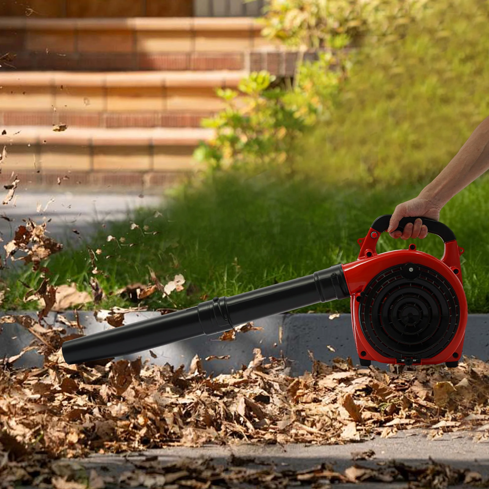 

Gas Leaf Blower and Vacuum 2 Stroke, 260EBV Handheld Blower Vac Red, 275CFM High Power for Yard Leaves Cleaning and Collection