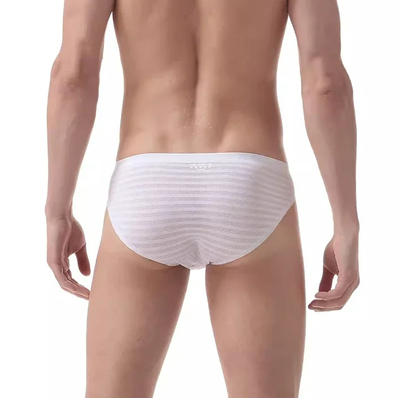 Sexy Men Briefs Breathable Ice Silk Underwear Seamless Ultra-thin Panties Summer Mid Waist U Bulge Pouch Underpants Cueca Hombre