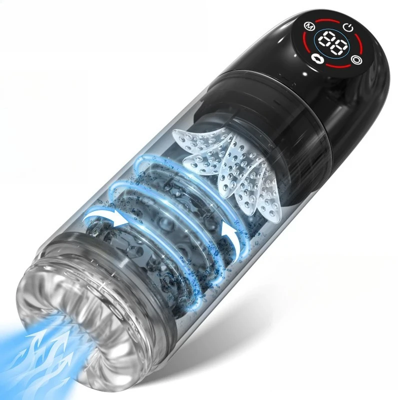 New LCD Automatic Rotation Male Masturbator Sucking Licking 6s Vacuum Penis Pump Water SPA Real Pocket Pussy Sex Toys For Men 18