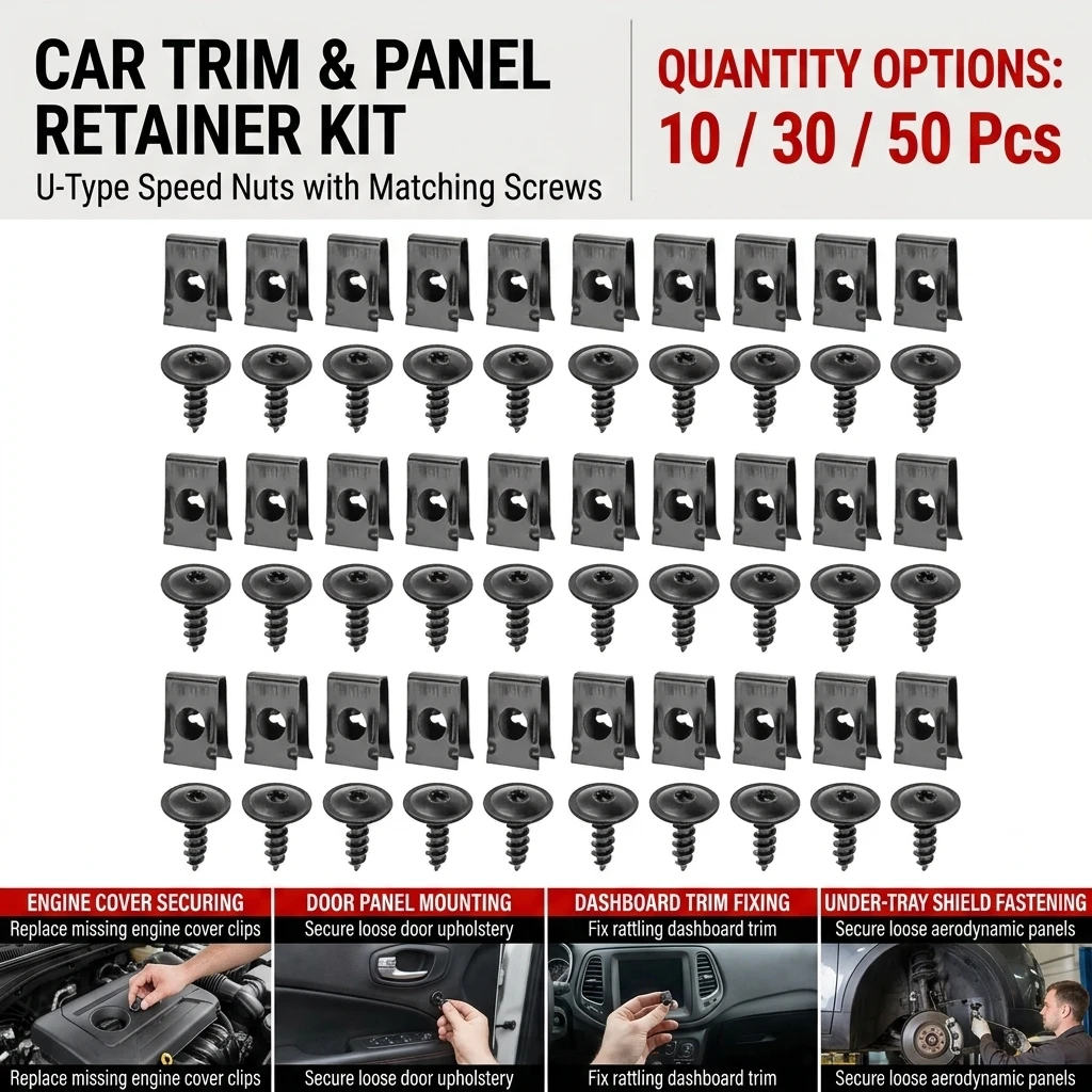 Car Modification U-Shaped Clip Screw Base Fast Wire Washer Self-Tapping Screw Interior Panel Buckle Hardware for Vehicle Repair