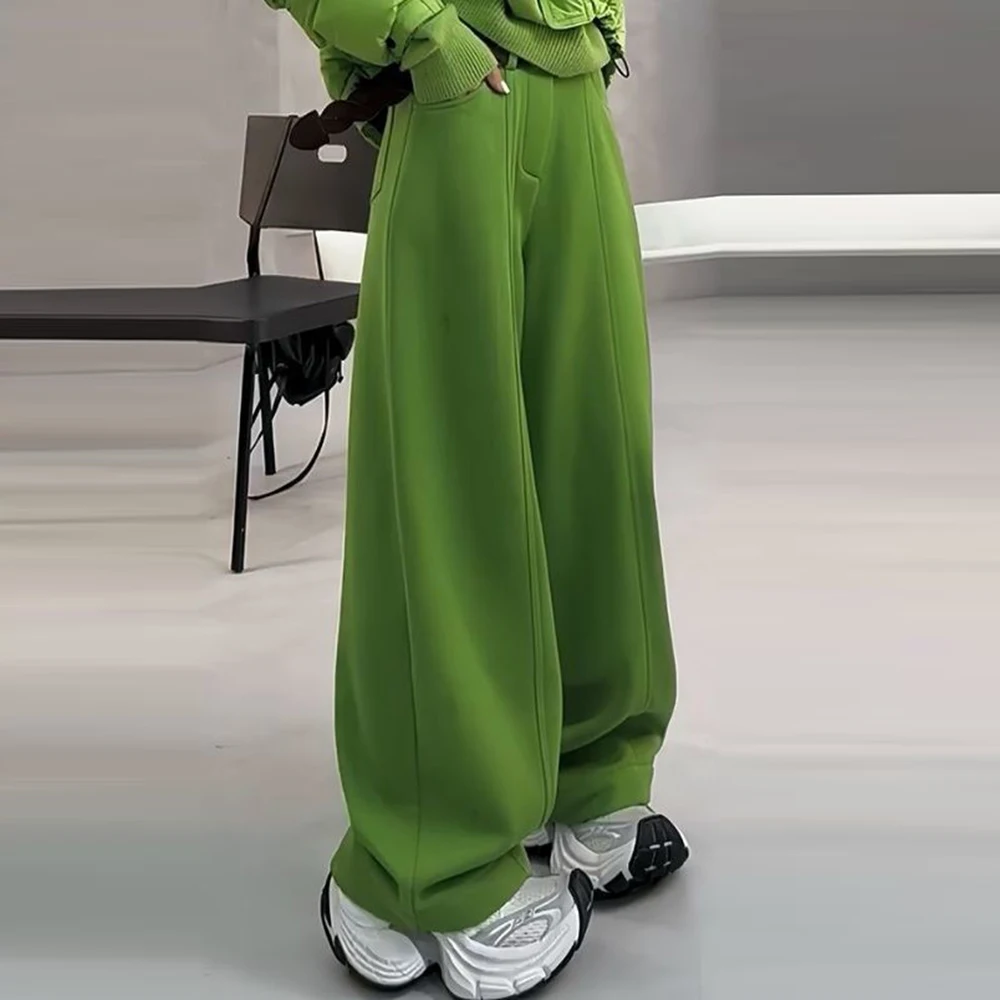 Design sense velvet scimitar sweatpants women's 2025 autumn and winter new  street wide-footed pants casual versatile trousers