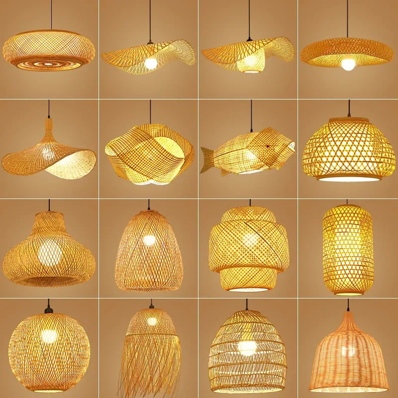 Chinese Style Countryside Hand Woven Natural Bamboo and Rattan Pendant Lights Living Room and Dining Room Lighting Decoration