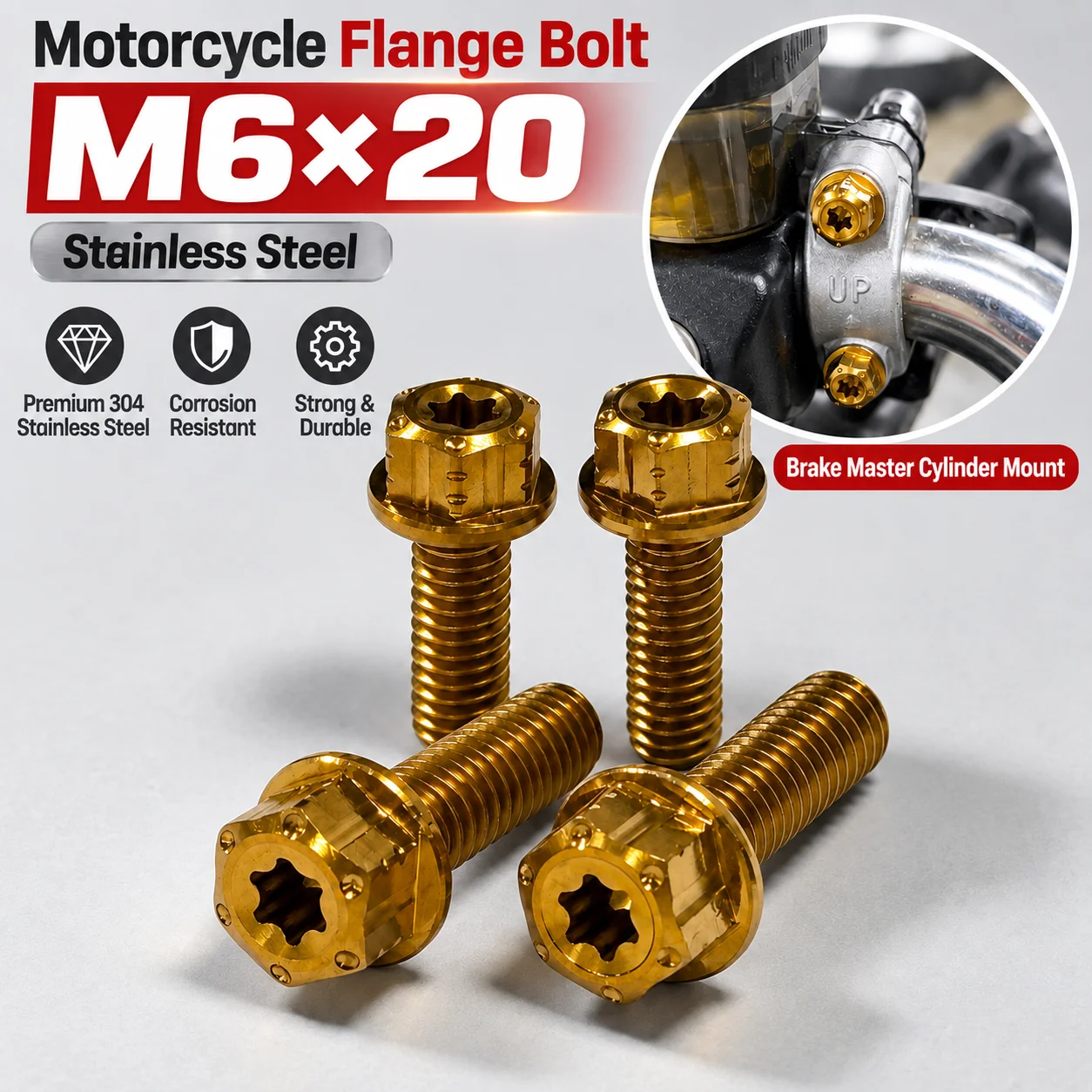 M6x20 Motorcycle Flange Bolt Torx Screw 304 Stainless Steel Gold Decorative Screw For Brake Master Cylinder Modification Replace