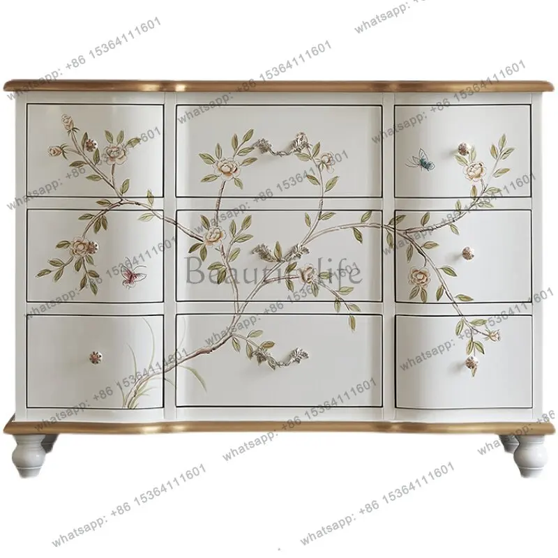 

American solid wood, entrance cabinet, modern living room storage, bedroom storage, white cabinet against the wall