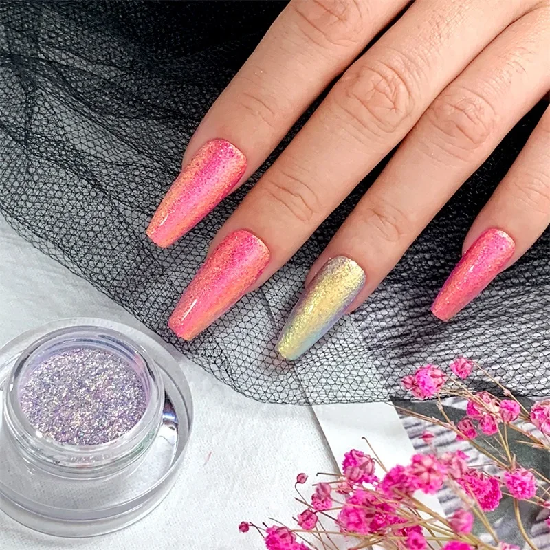 HNDO 8 Colors Aurora Reflective Polarizing Nail Powder for Gel Professional Manicure Nail Art Decoration Sparkle Pigment Glitter
