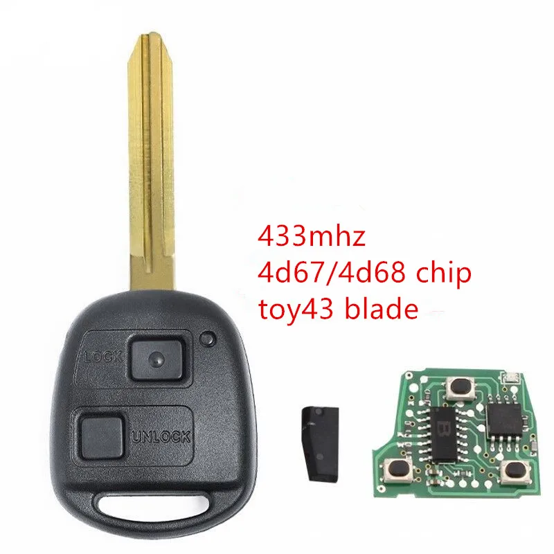 

2PCS Remote Car Key with 4D67/4D68 Chip for Toyota Camry Land Cruser 120 Prado 2/3 Buttons 315MHz 433MHz TOY43 Keys Remote Car