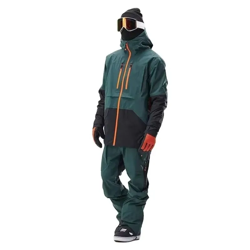 Men's Contrast Ski Jacket, Windproof Waterproof Fleece Warm Snowboard Top Outdoor Snow Jacket