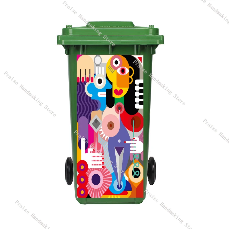 3D Animals and Plants Outdoor Trash Can Sticker Waterproof Removable Mural DIY Trash Can Lid Decal Home Decor Sticker