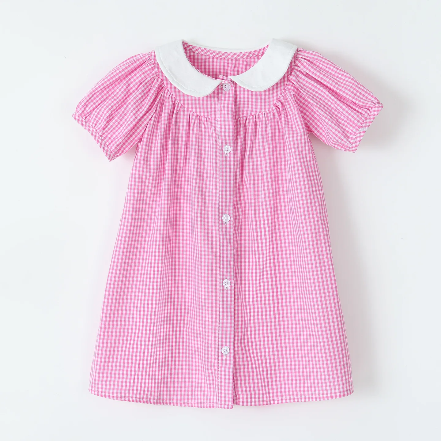 Collar Fashion Plaid Short Sleeved Children's Dress for Baby Girls Summer Wear Kids Fashion New Style Skirt