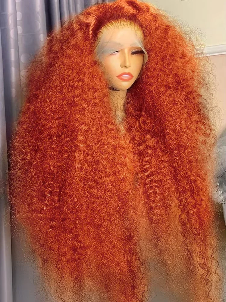 

180Density Soft 26Inch Ginger Orange Kinky Curly Lace Front Wig Long For Black Women BabyHair Natural Hairline Preplucked Daily