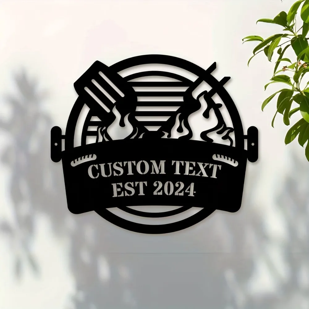 カスタム仕立て可能な金属バーベキューグリルサイン家族名をパーソナライズクリスマスハロウィン屋内壁掛け新居ギフトに最適